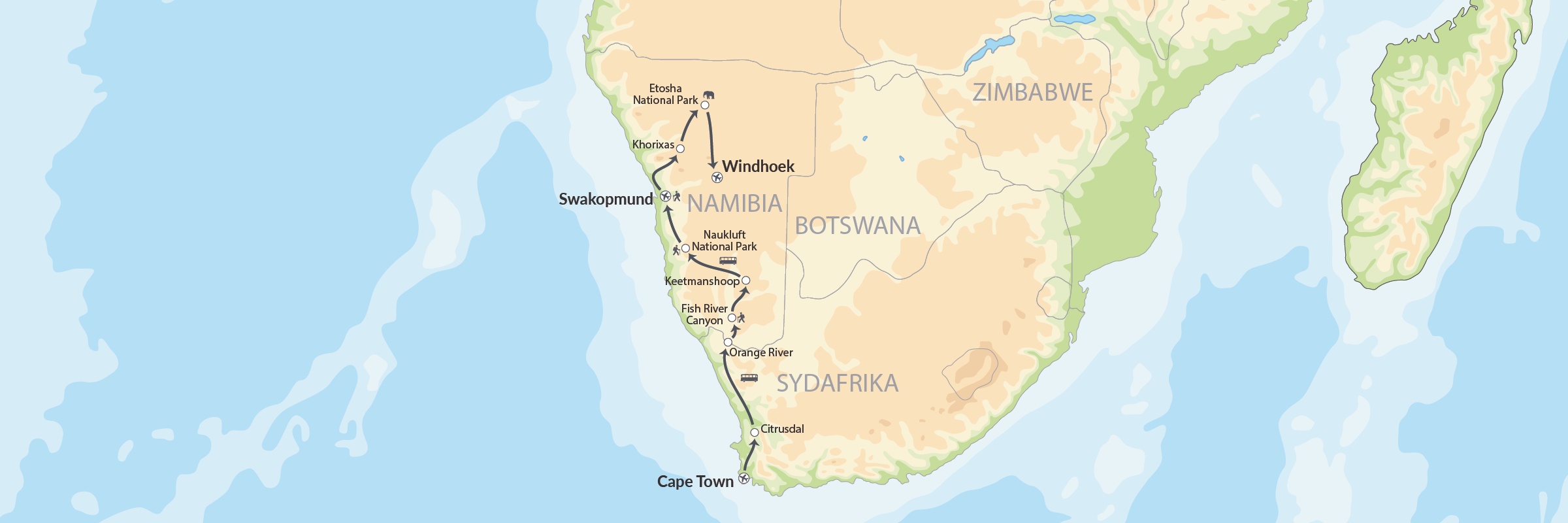 Nomad Tours Cape Town Windhoek Map