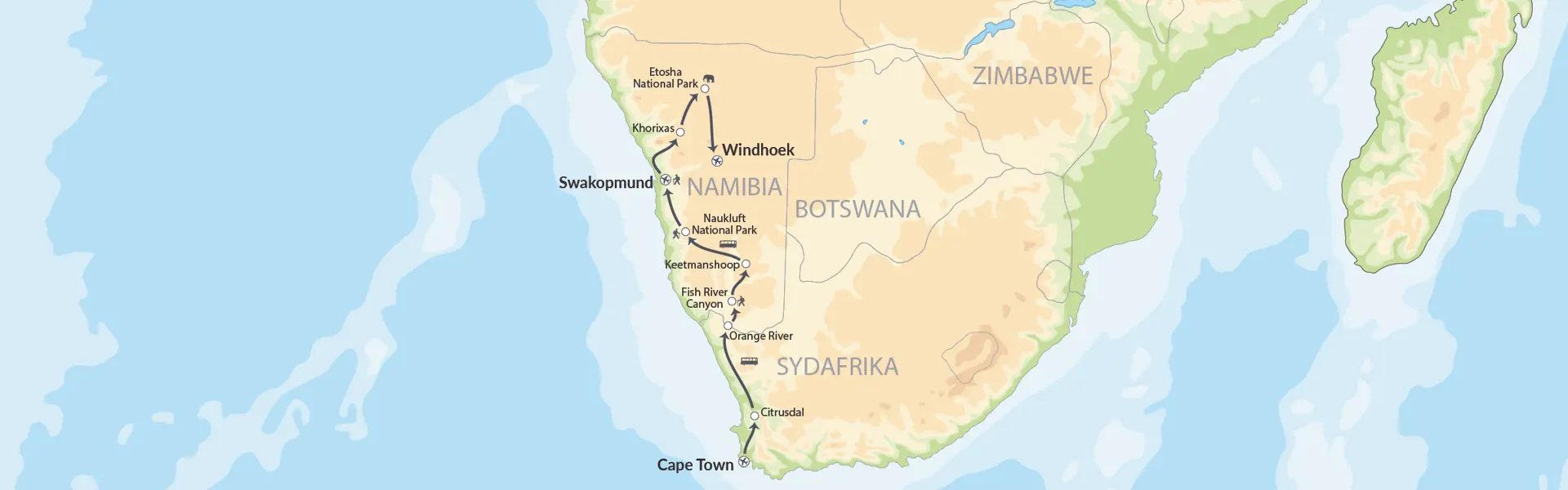 Nomad Tours Cape Town Windhoek Map