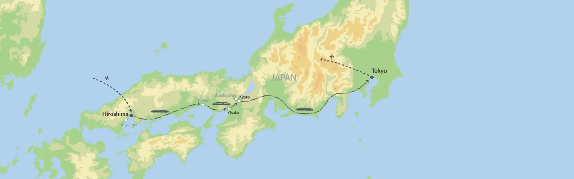Japans Gyldne Togrute Fra Hiroshima Til Tokyo Map