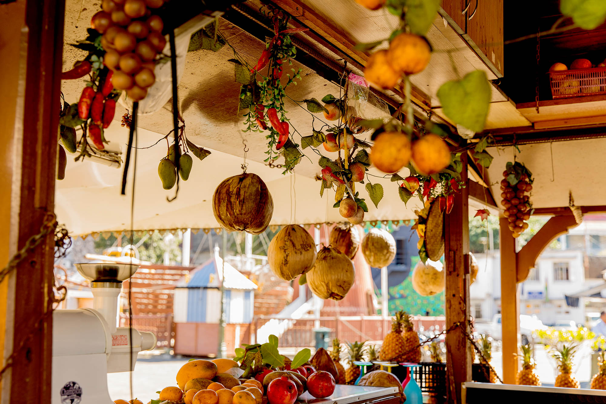 Smag på streetfood med friske frugter og kokosnødder på din Mauritius-rejse.