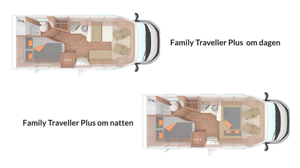 Indretning i Family Traveller Plus modellen