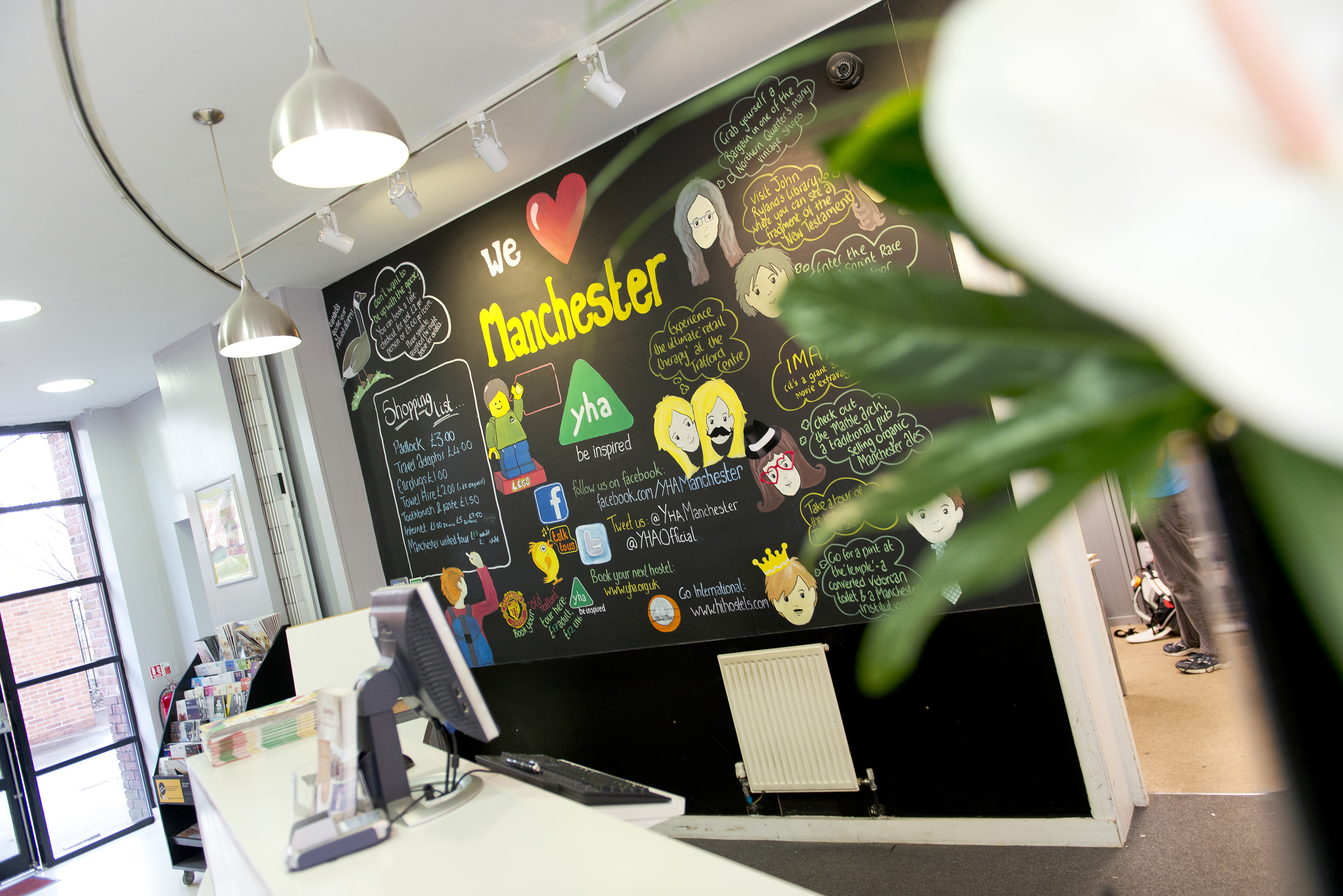 Studietur til Manchester, bo på Manchester YHA, reception