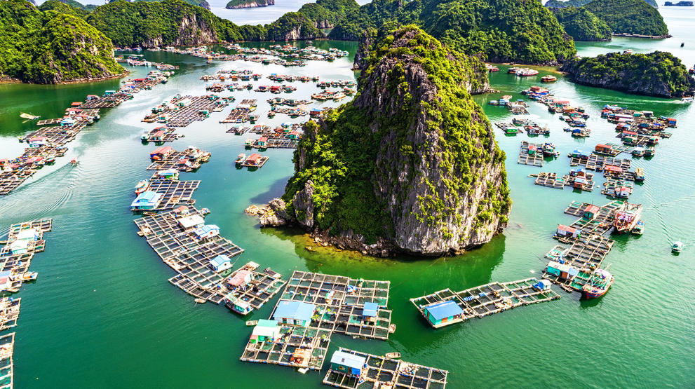 De UNESCO-listede flydende fiskerlandsbyer ved Halong Bay, Vietnam