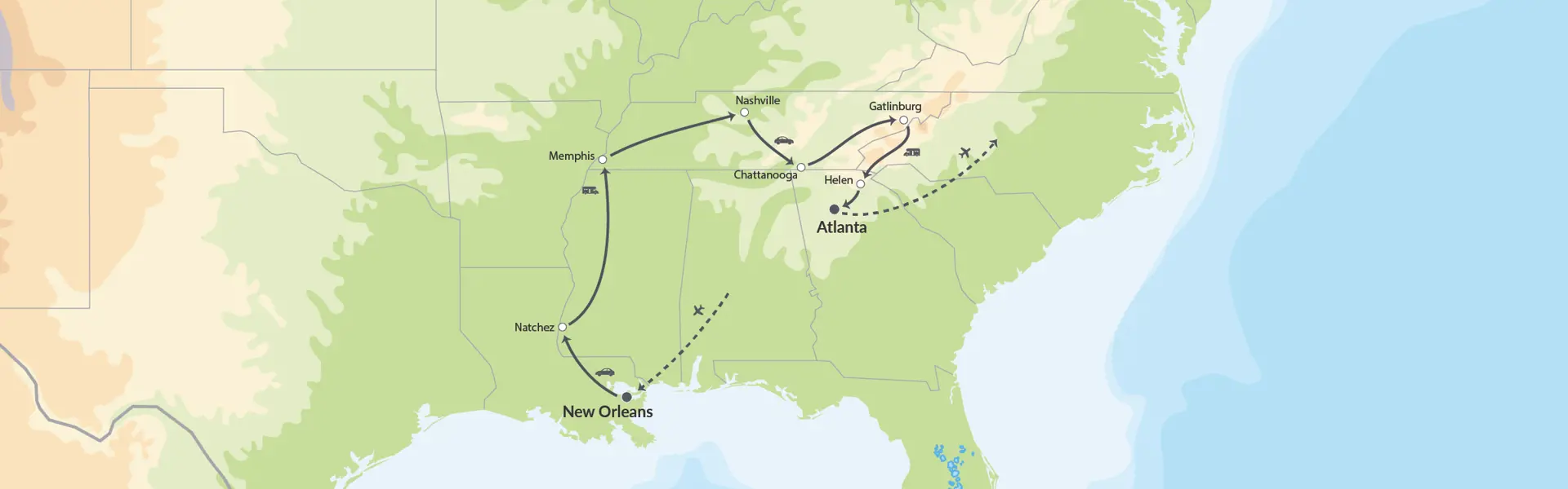 112104 Sydstaternes Charme, Kultur, Musik Og Smukke Natur Map