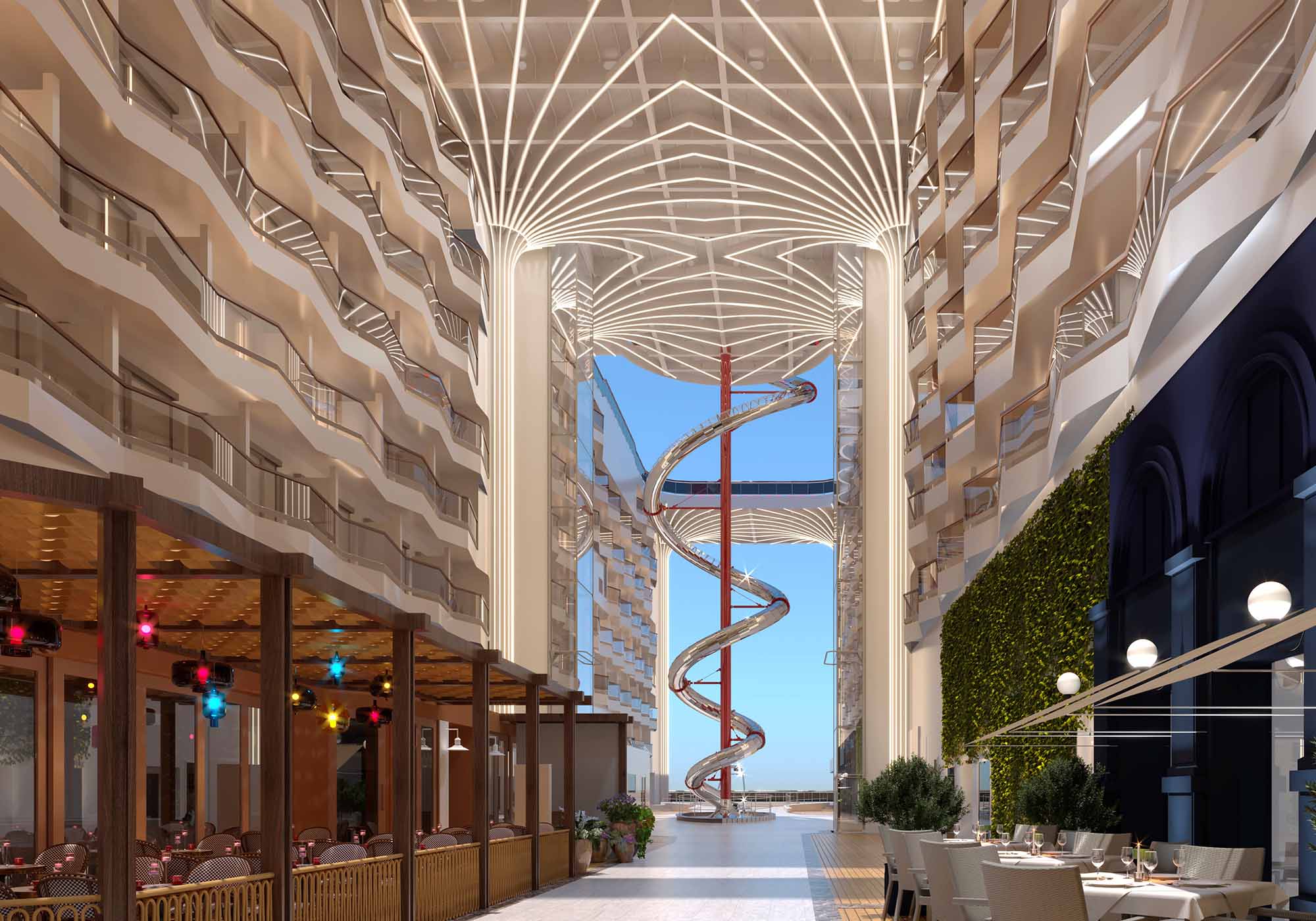 Oplev MSC World Europa – et innovativt skib med moderne design og åbne udeområder til søs.