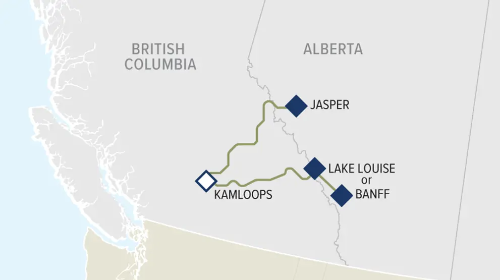 Vælg Banff - Lake Louise - Kamloops - Jasper eller Jasper - Kamloops - Lake Louise - Banff