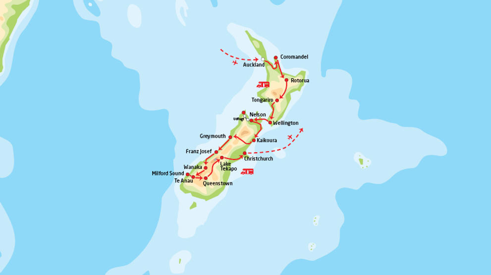 Forslag til rejserute - New Zealand i autocamper