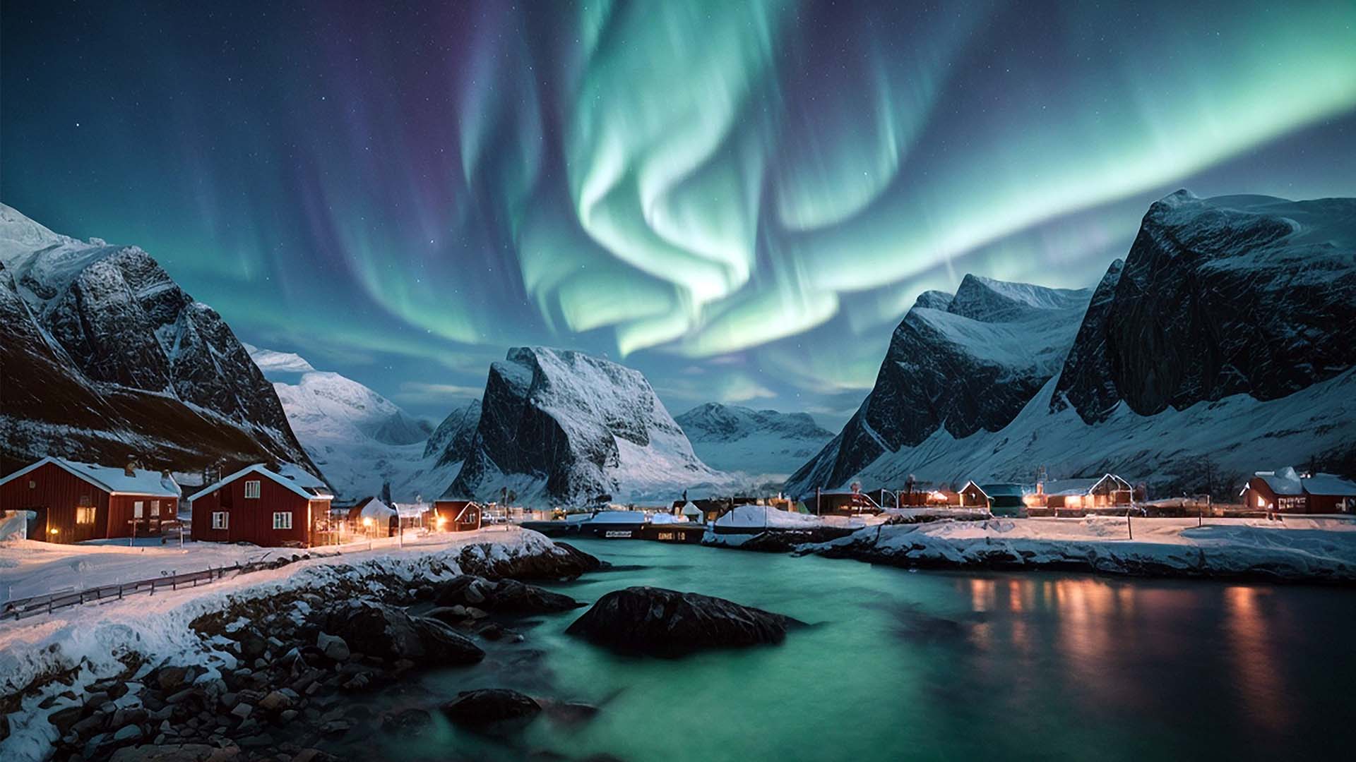 Det magiske nordlys over Lofoten i Norge.