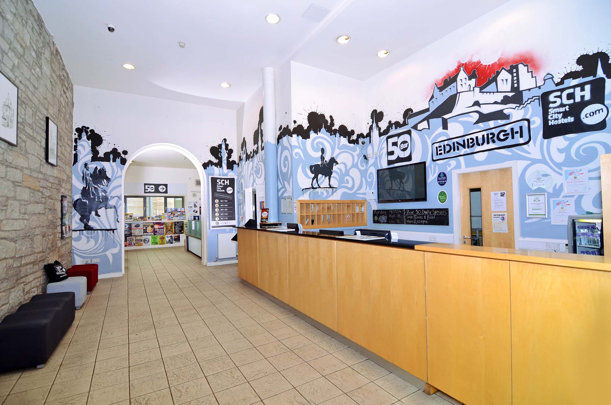 Studietur til Edinburgh, bo på Safestay Edinburgh, reception