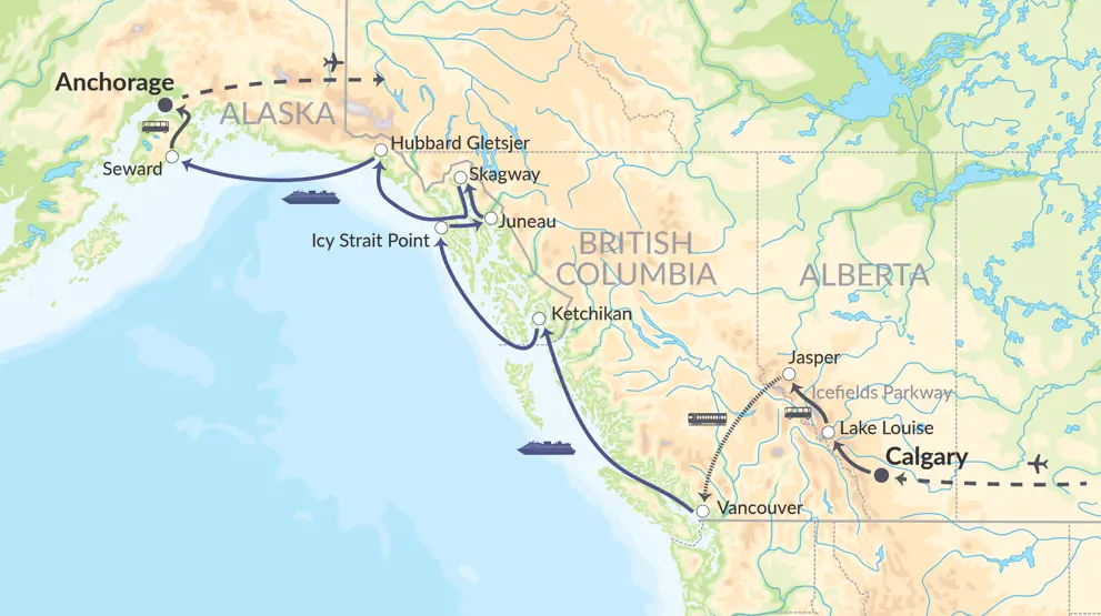 Canada og Alaska med bus, VIA Rail-tog og krydstogt.