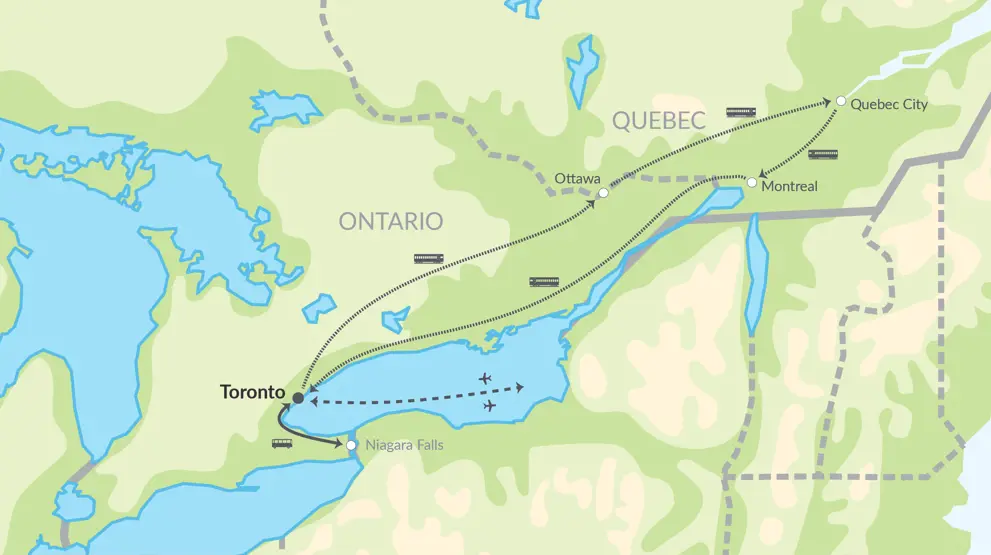 Togrejse i det østlige Canada.