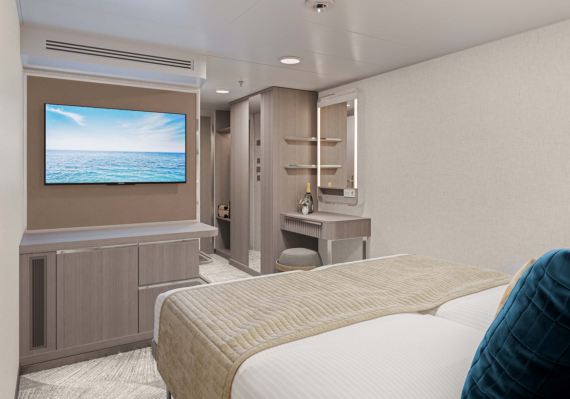 Indvendig kahyt ombord på Norwegian Viva