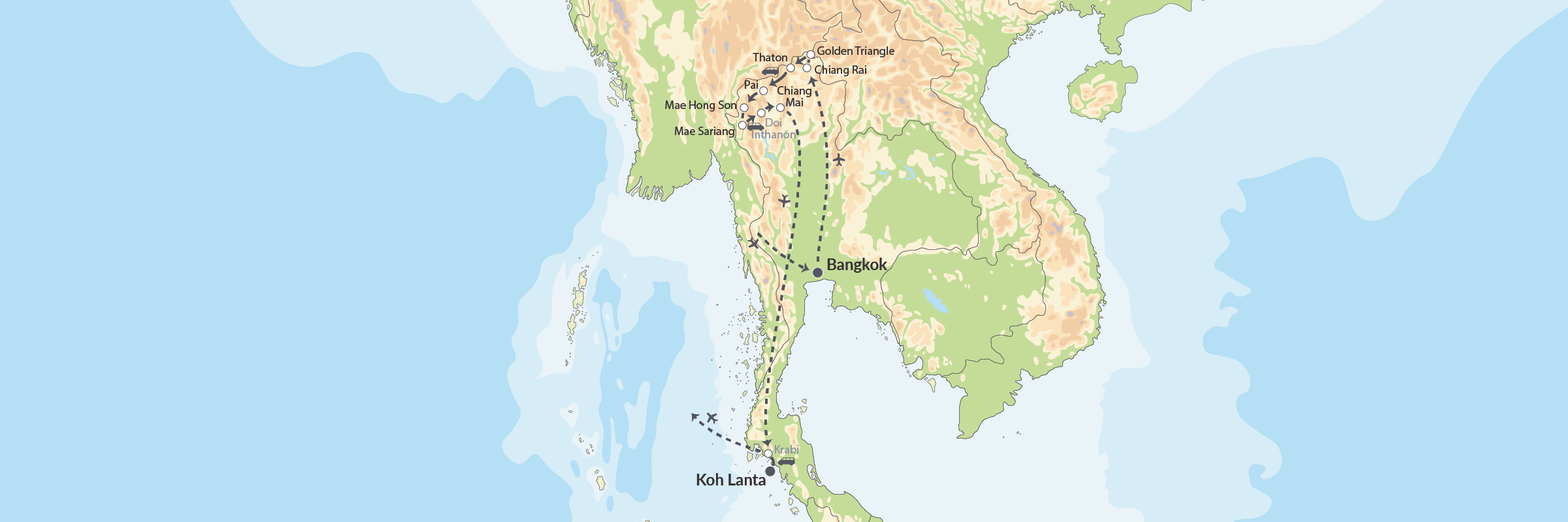 Thailands Nordlige Højdepunkter Og Koh Lanta Map