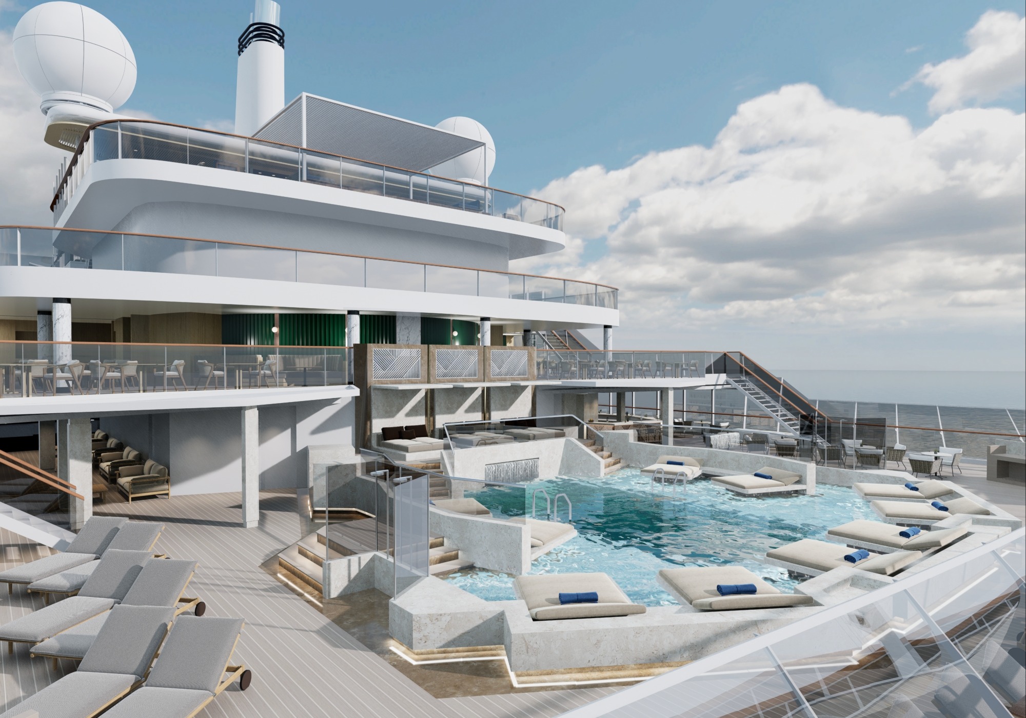 Slap af i en af skibets mange pools eller boblebade