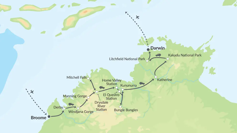 I autocamper fra Broome til Darwin.