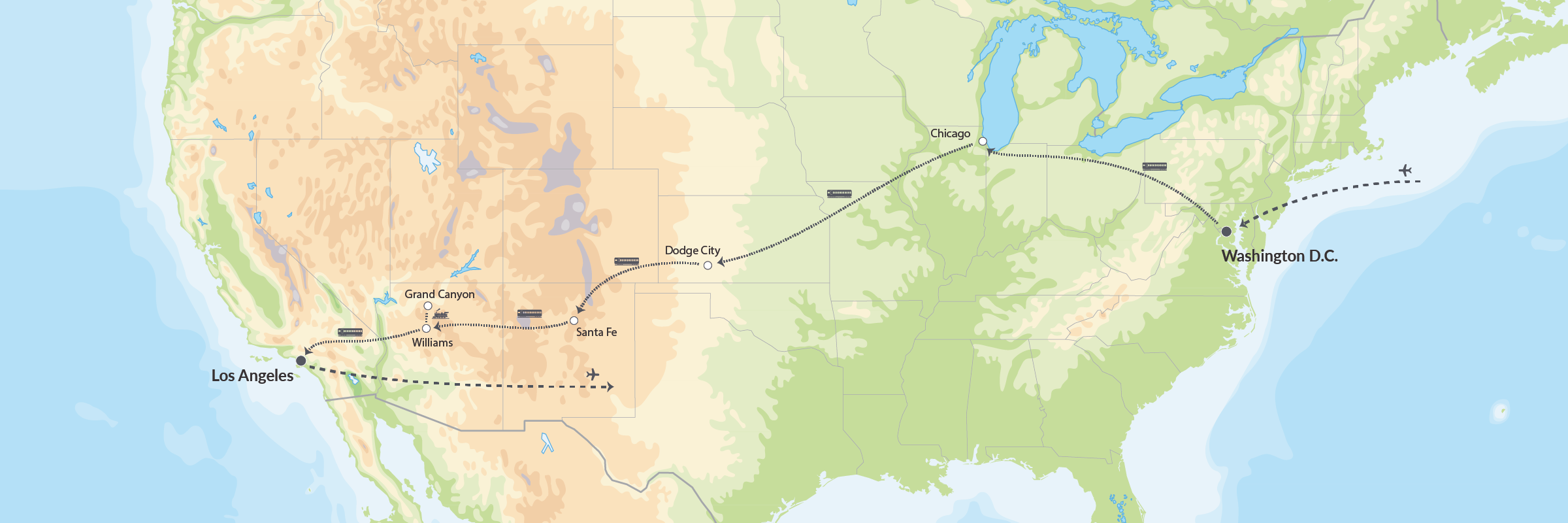 DK Togrejse Fra Kyst Til Kyst I USA Map