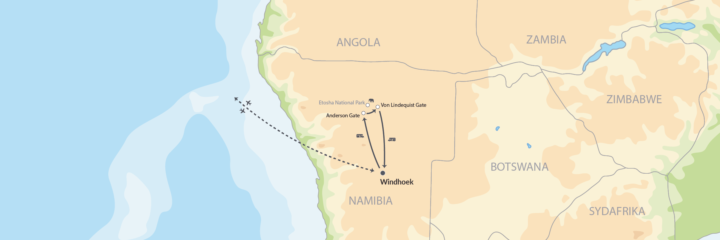DK Kør Selv Safari I Etosha National Park I Namibia 111670 Map
