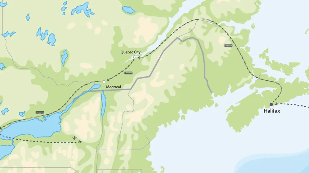 Det østlige Canadas ikoniske storbyer med tog.