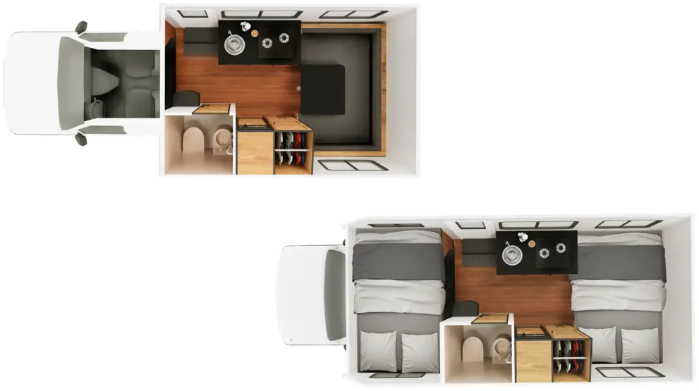 Dag og nat layout af Cruise America / Cruise Canada C21 autocamper