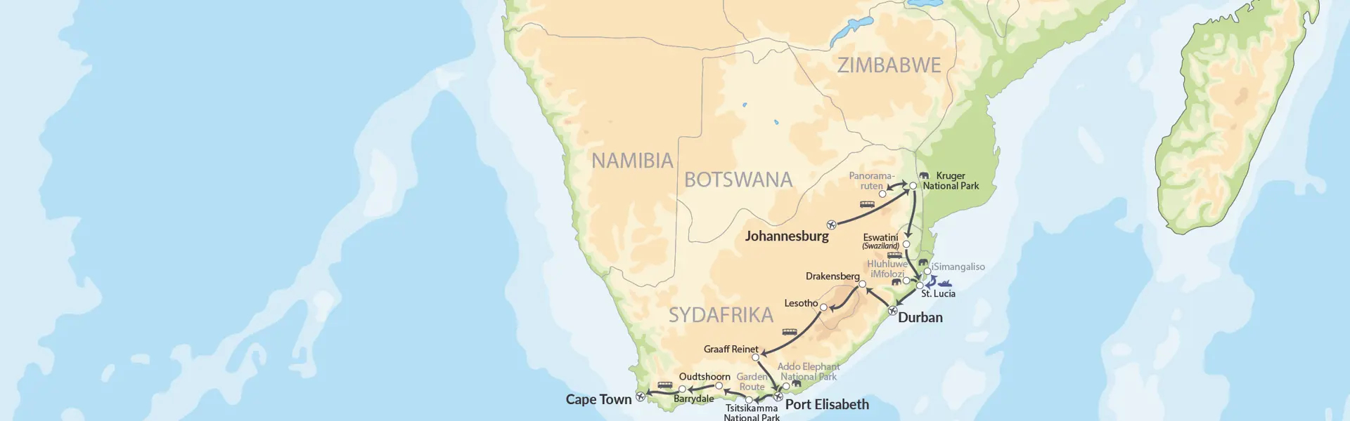Nomad Tours Johannesburg Cape Town Map