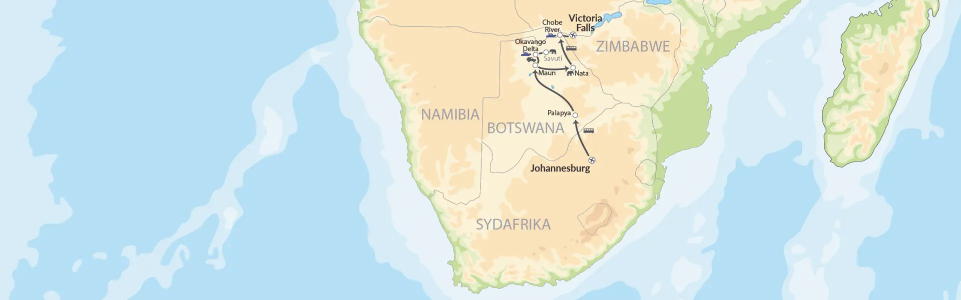 Nomad Tours Johannesburg Victoria Falls Map
